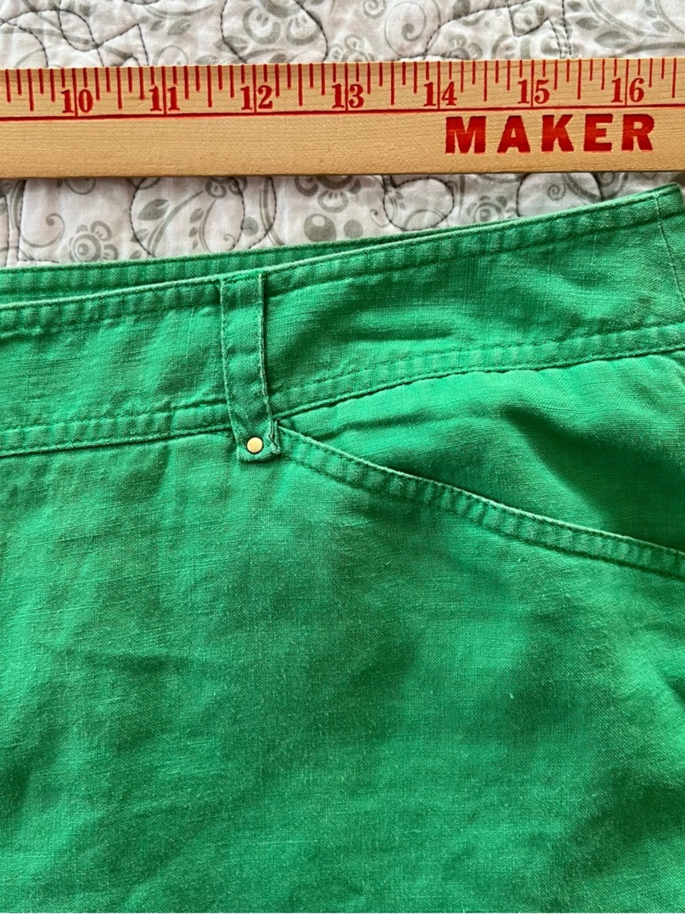 Jones New York 100% Linen Kelly Green Cropped Cuffed Pants Soft Cabincore Preppy - Picture 4 of 9